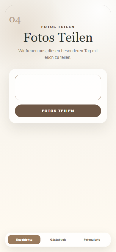 Mobiler Foto-Upload-Bereich einer digitalen Hochzeitseinladung